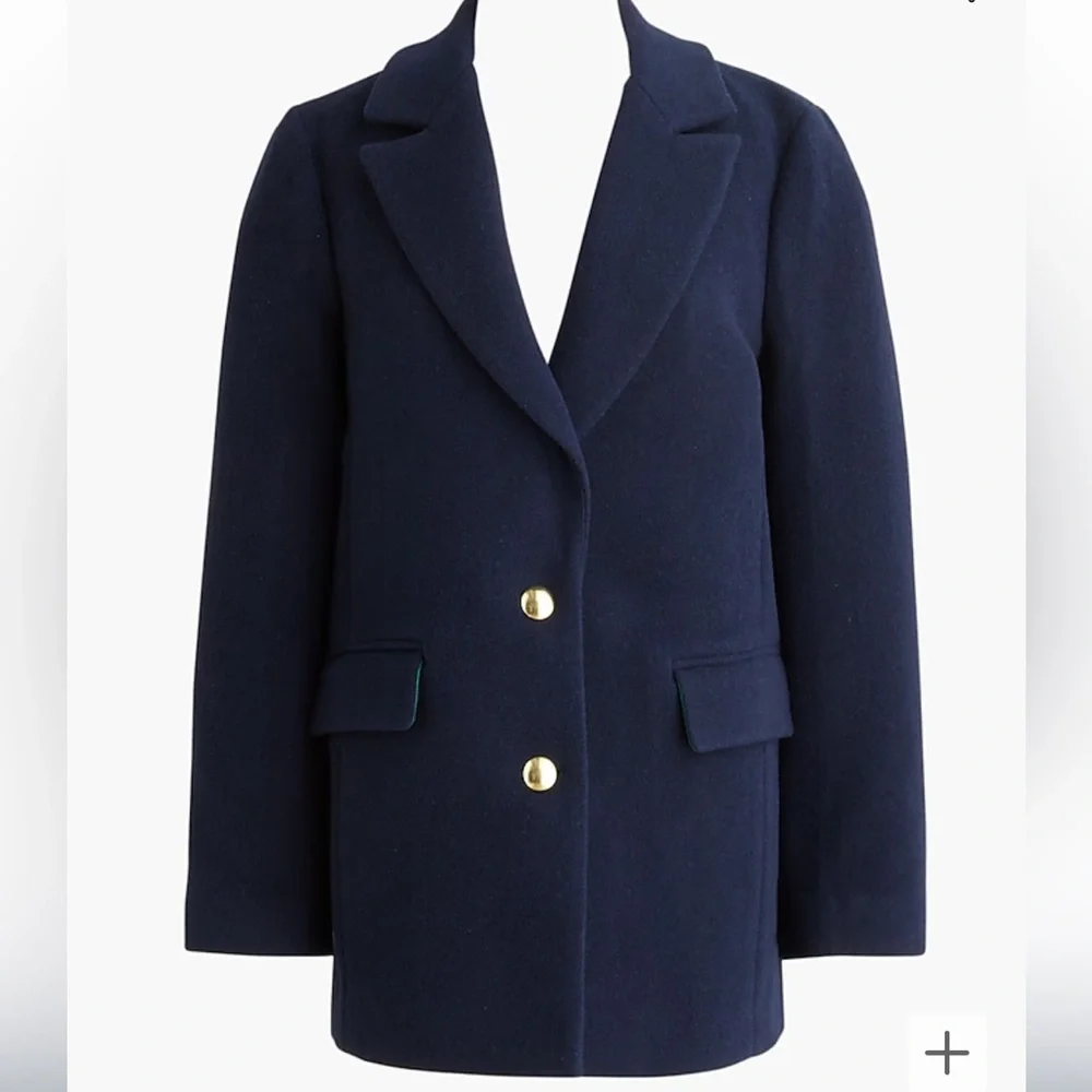 J. Crew‎ Classic Navy Wool Blend Schoolboy Style Blazer Pea Coat Size 10